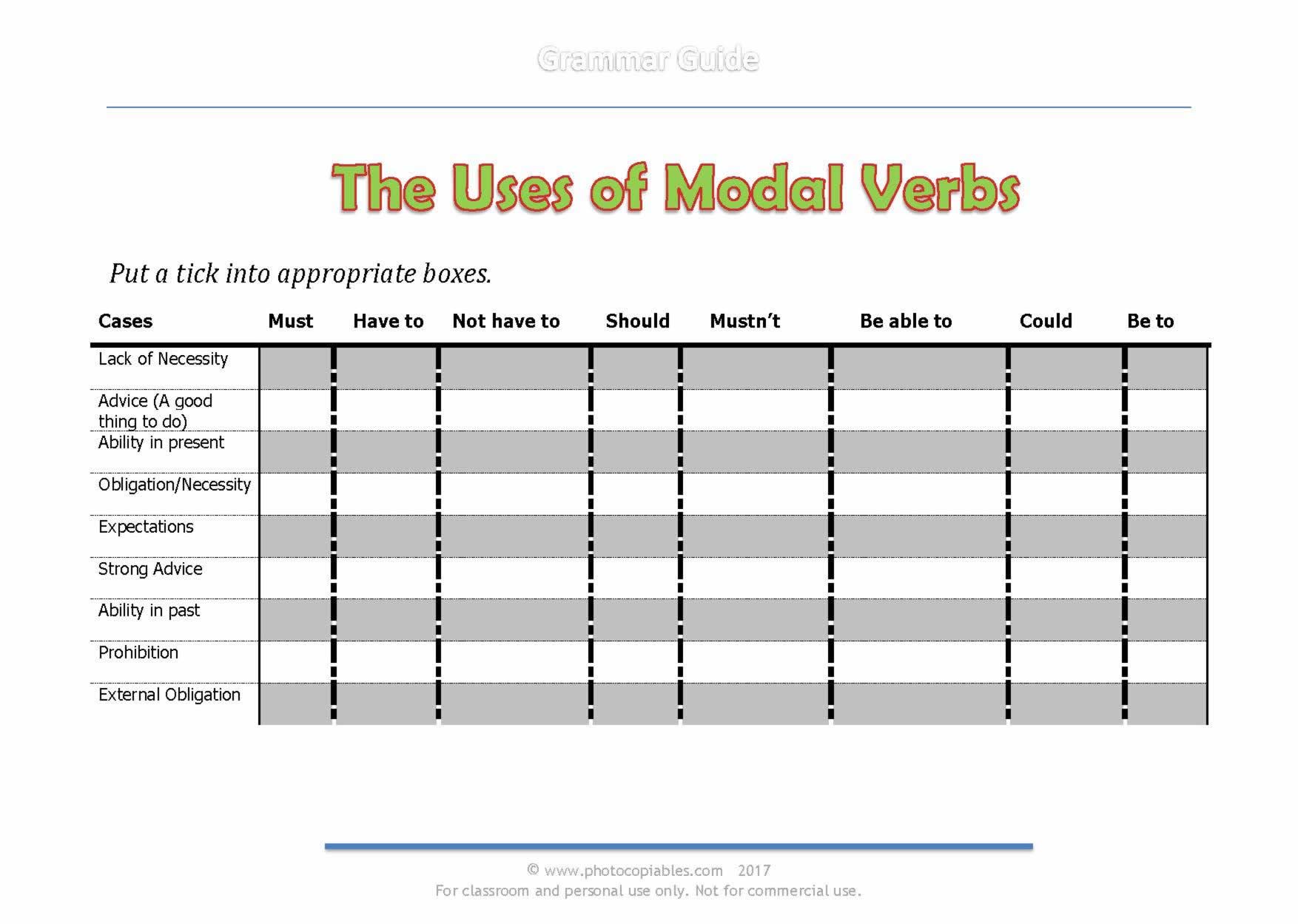The Uses of Modal Verbs | photocopiables